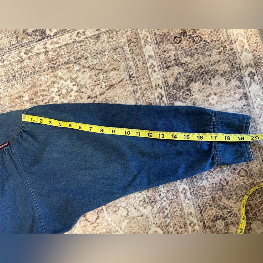 Jordache 80s Vintage Denim Prairie Dress Button Front Ruffle Hem Belted 15/16 - Picture 12 of 13
